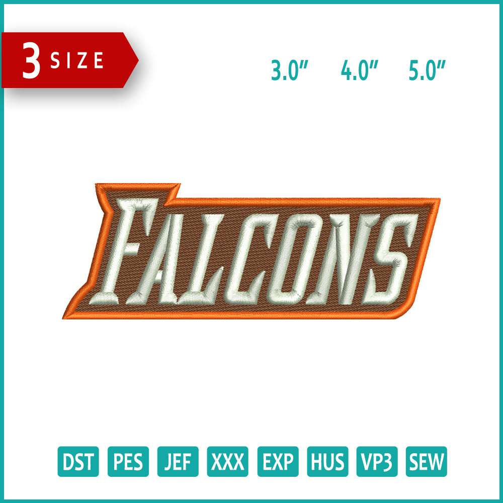 Bowling Green Falcons v3 Logo Embroidery Design Files - 3 Size's