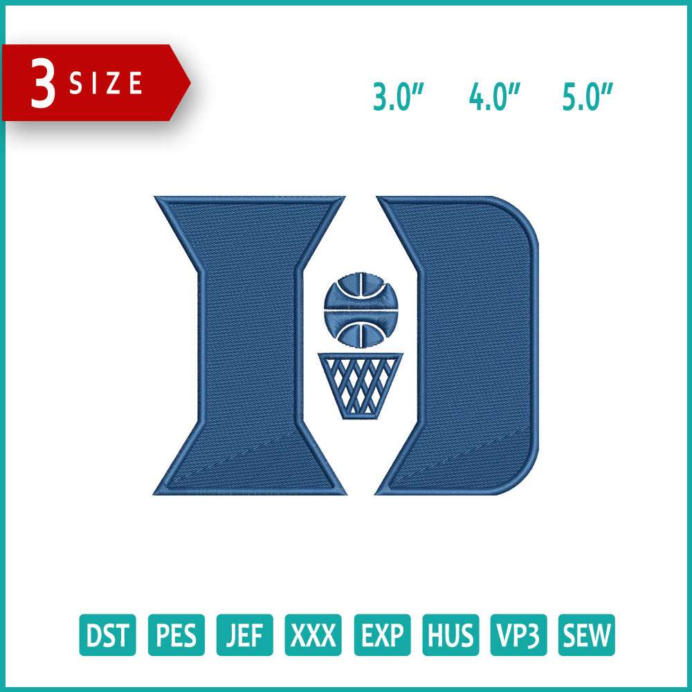 Duke Basketball Logo Embroidery Design Files - 3 Size's