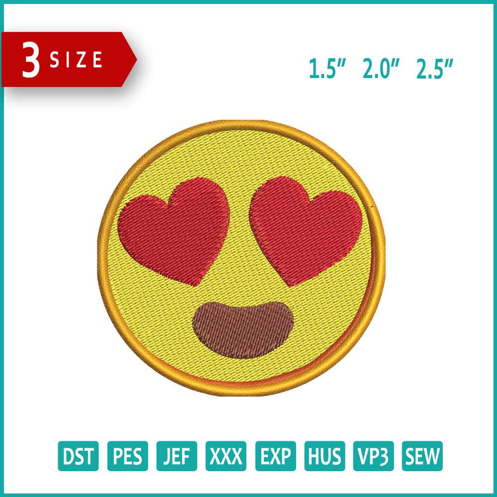 Smiling Face with Heart Eyes Emoji Embroidery Design Files - 3 Size's