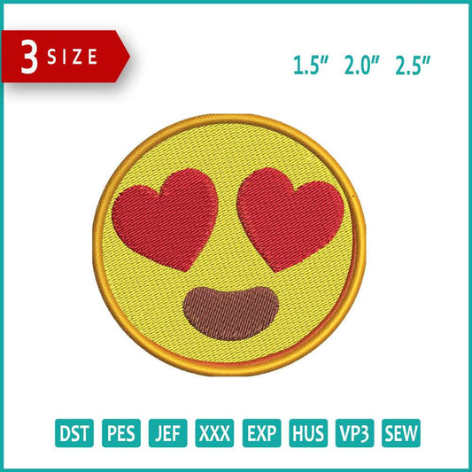 Smiling Face with Heart Eyes Emoji Embroidery Design Files - 3 Size's