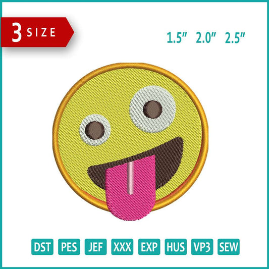 Zany Face Emoji Embroidery Design Files - 3 Size's