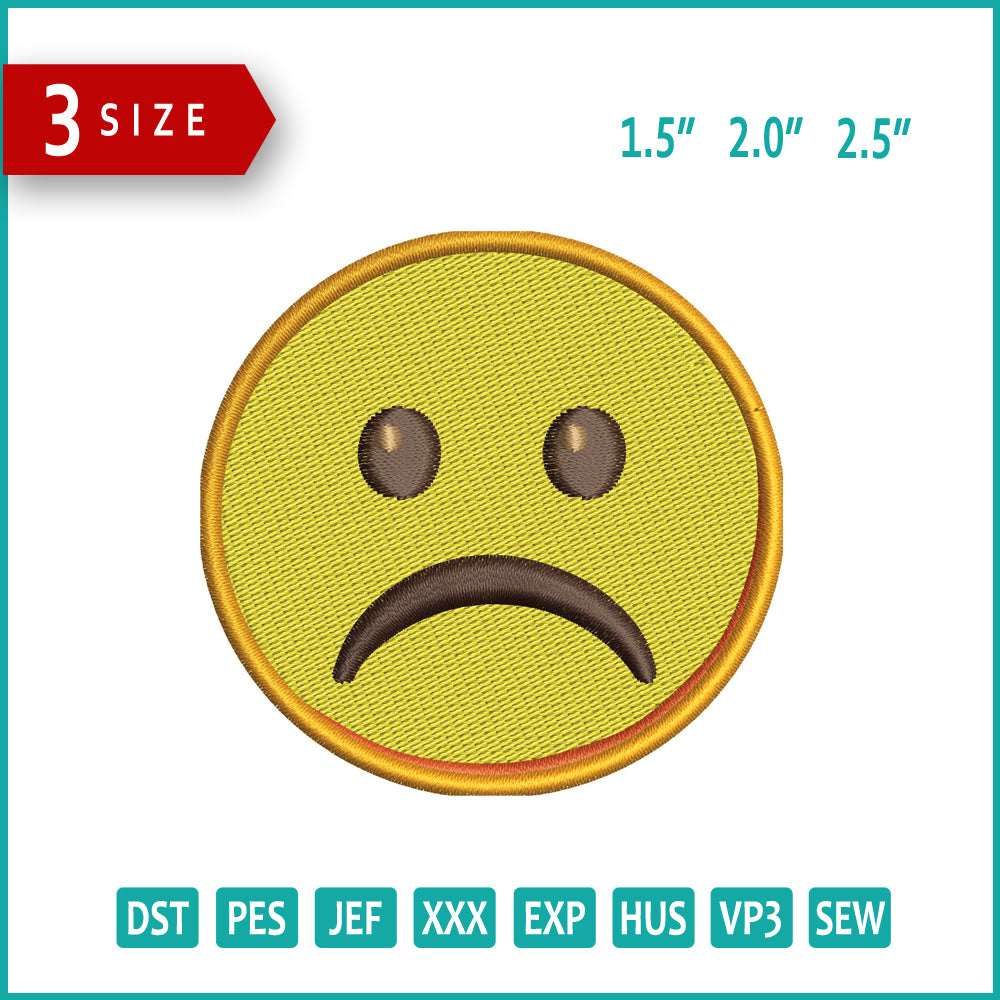 Frowning Face Emoji Embroidery Design Files - 3 Size's