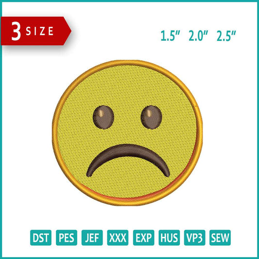 Frowning Face Emoji Embroidery Design Files - 3 Size's