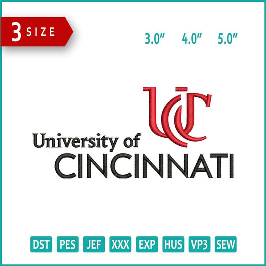 University of Cincinnati Logo Embroidery Design Files - 3 Size's
