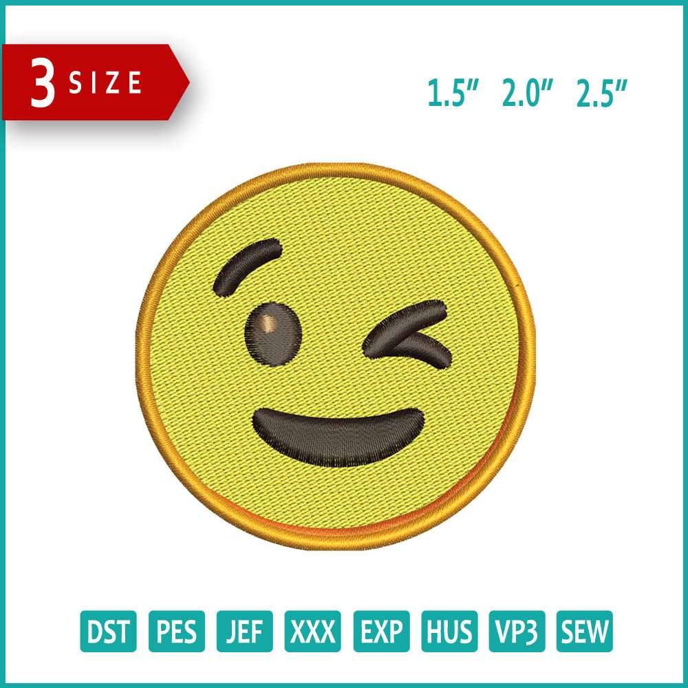Winking Face Emoji Embroidery Design Files - 3 Size's