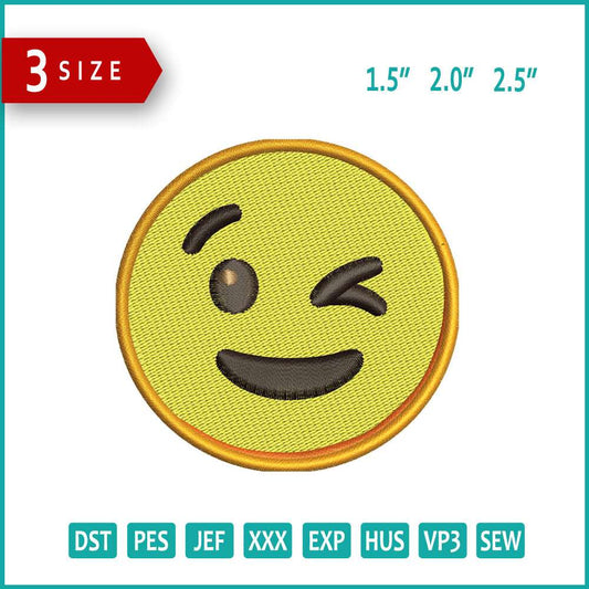 Winking Face Emoji Embroidery Design Files - 3 Size's