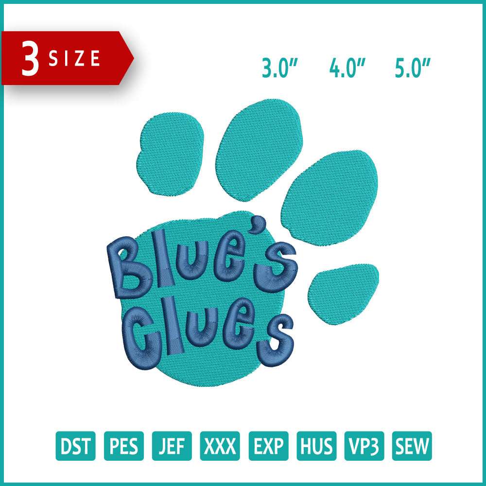 Blue Glue Paw Logo Embroidery Design Files - 3 Size's