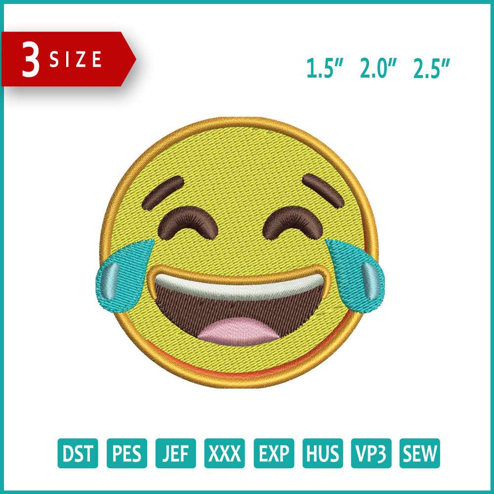 Face with Tears of Joy Emoji Embroidery Design Files - 3 Size's