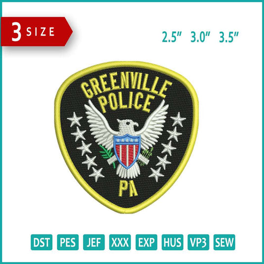 Greenville Police PA Embroidery Design Files - 3 Size's