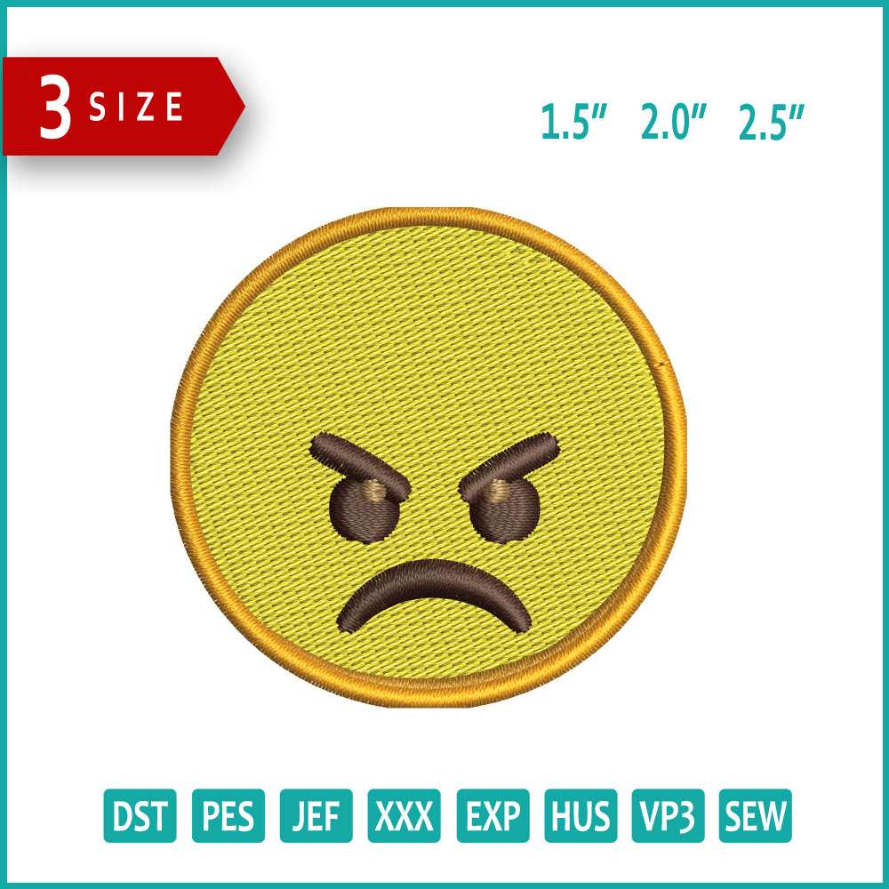Angry Face Emoji Embroidery Design Files - 3 Size's