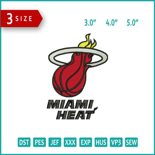 Miami Heat Logo Embroidery Design Files - 3 Size's