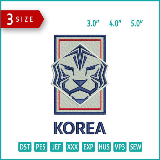 South Korea National Football Logo Embroidery Design Files - 3 Size's
