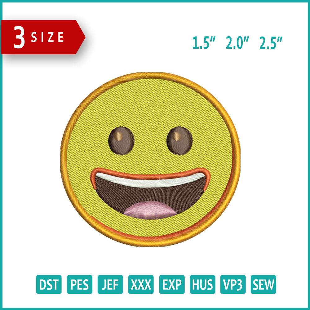 Grinning Face Emoji Embroidery Design Files - 3 Size's