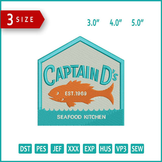 Captain D est 1969 Logo Embroidery Design Files - 3 Size's