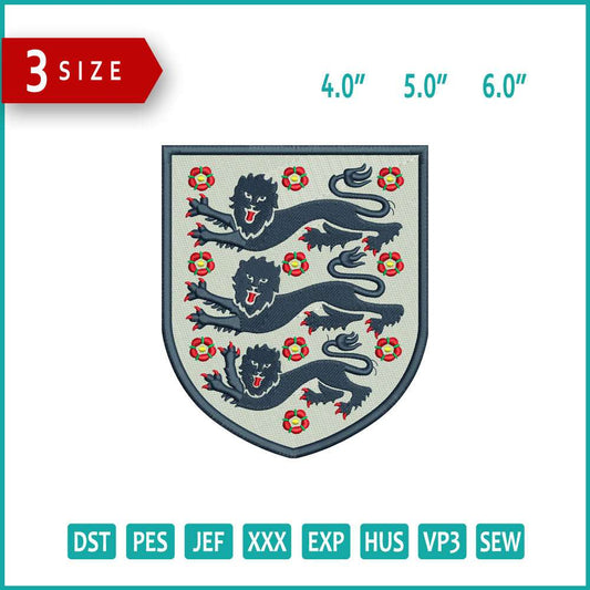 England National Football Logo Embroidery Design Files - 3 Size's