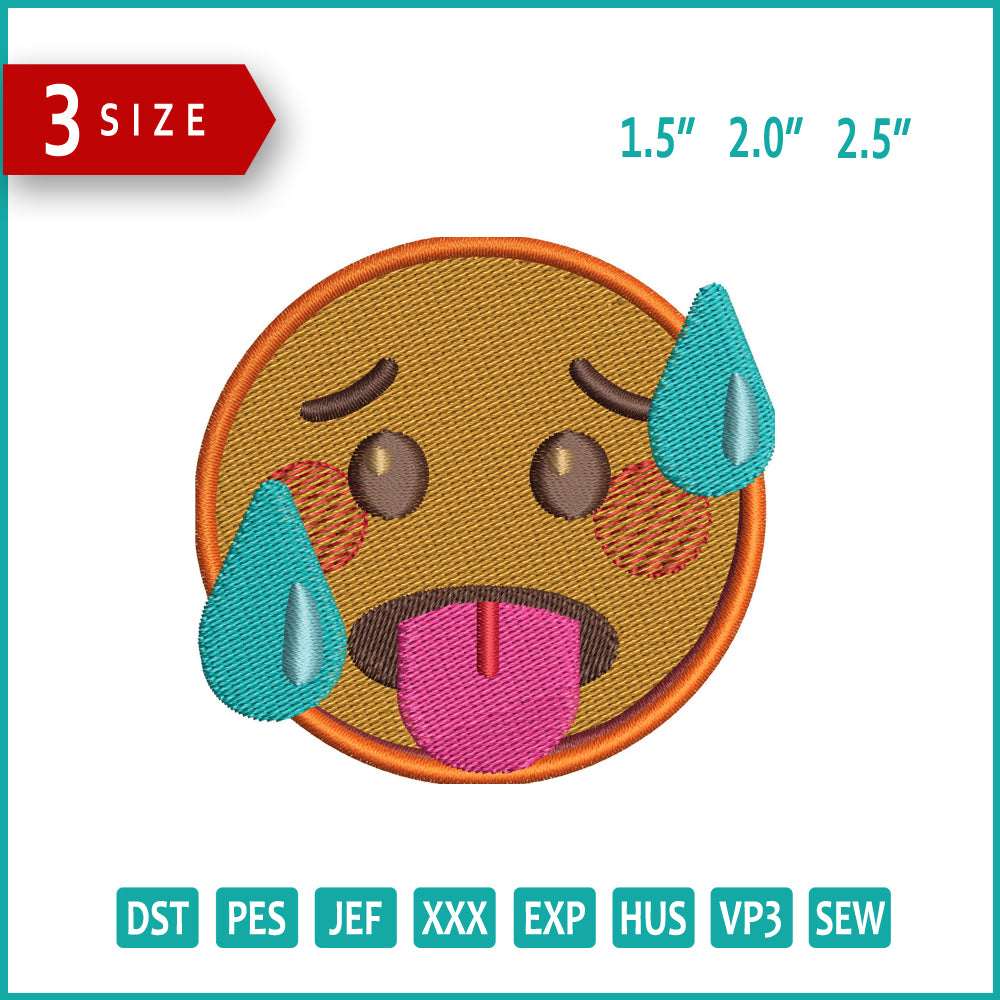 Hot Face Emoji Embroidery Design Files - 3 Size's