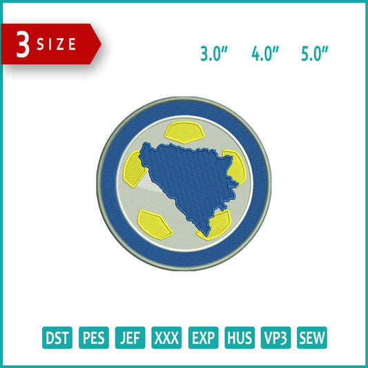 Bosnia and Herzegovina Football Logo Embroidery Design Files - 3 Size's