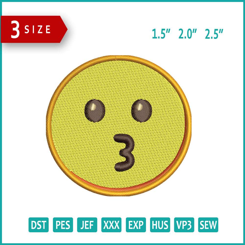 Kissing Face Emoji Embroidery Design Files - 3 Size's