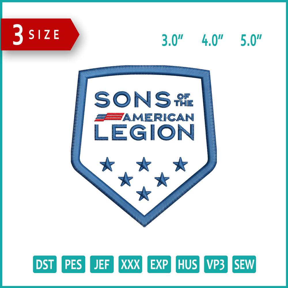Sons of The American Legion Logo Embroidery Design Files - 3 Size's