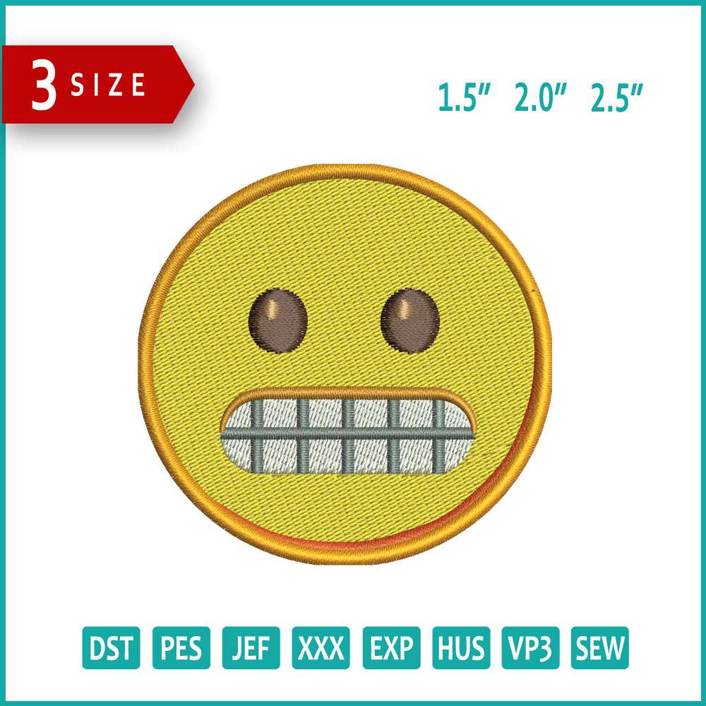 Grimacing Face Emoji Embroidery Design Files - 3 Size's