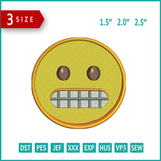 Grimacing Face Emoji Embroidery Design Files - 3 Size's