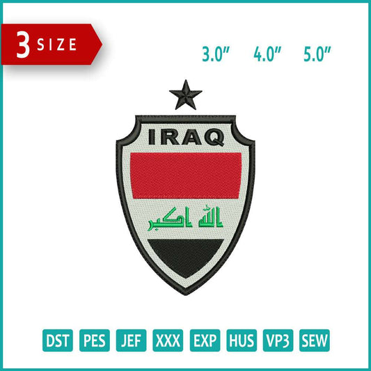 Iraq National Football Logo Embroidery Design Files - 3 Size's