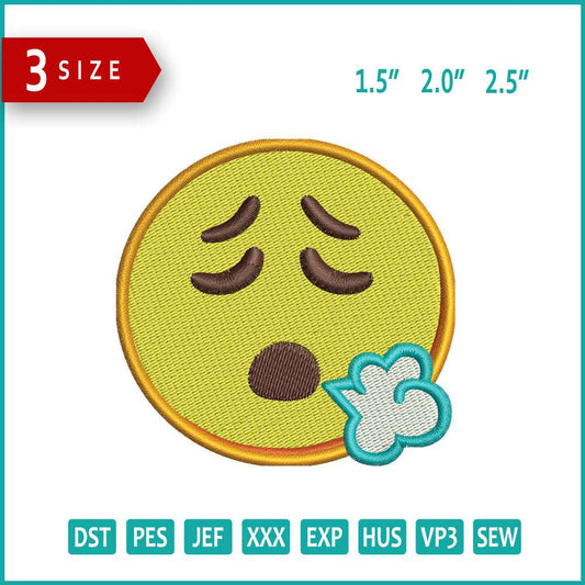 Face Exhaling   Emoji Embroidery Design Files - 3 Size's