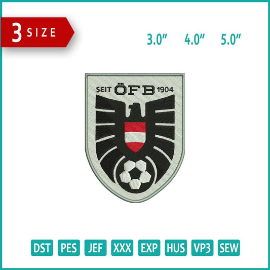 Austria National Football Logo Embroidery Design Files - 3 Size's