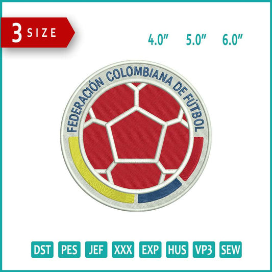 Colombian Football Federation Logo Embroidery Design Files - 3 Size's