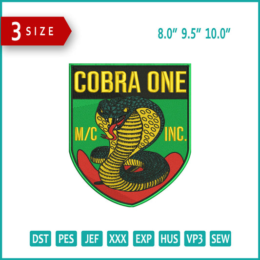 Cobra One Inc Embroidery Files - 3 Size's