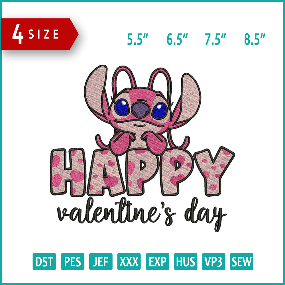 Happy Valentines Day Angel Embroidery Design Files - 3 Size's