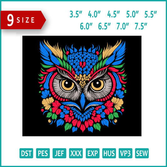 Mandala Owl Embroidery Design Files - 9 Size's
