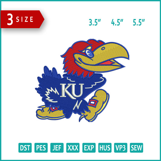 Kansas Jayhawks Logo Embroidery Design Files - 3 Size's