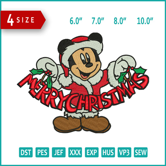 Mickey Mouse Merry Christmas Embroidery Design Files - 4 Size's