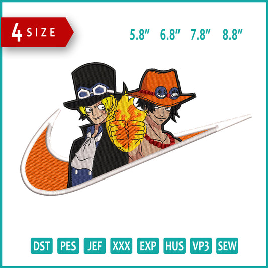 Ace D Pootgas and Sabo Swoosh Embroidery Design Files - 4 Size's