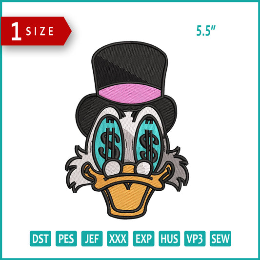 Scrooge McDuck Embroidery Design Files - 1 Size