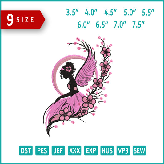 Fairy in Pink Dress Embroidery Design Files - 9 Size's