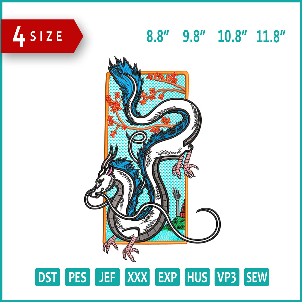 Haku Dragon Embroidery Design Files - 4 Size's