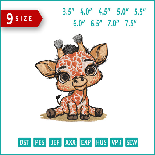 Baby Giraffe Embroidery Design Files - 9 Size's