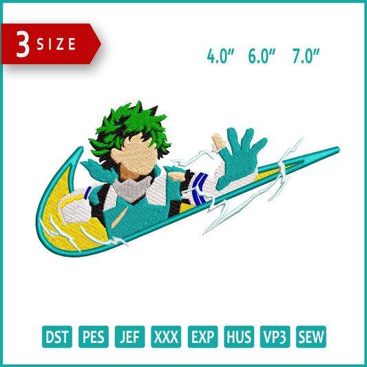 Izuku Midoriya Swoosh v2 Embroidery Design Files - 3 Files