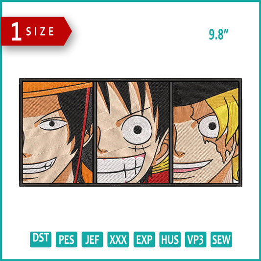 Ace Luffy Sabo Face Half Embroidery Design Files - 1 Size