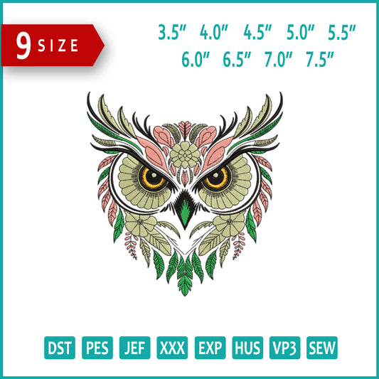 Majestic Owl Embroidery Design Files - 9 Size's