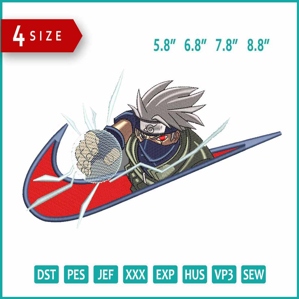 Kakashi Hatake Swoosh v4 Embroidery Design Files - 4 Sizes