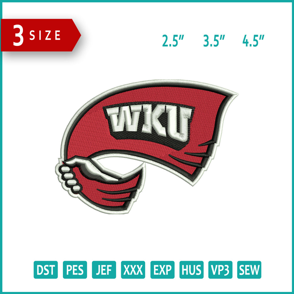 Western Kentucky Hilltoppers Logo Embroidery Design Files - 3 Size's