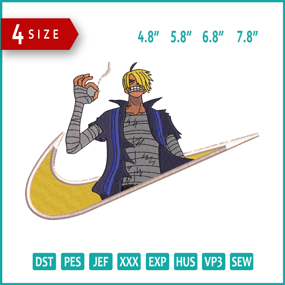 Sanji Swoosh Embroidery Design Files - 4 Size's