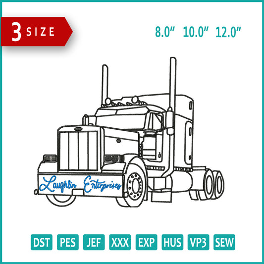 Truck Outline Embroidery Design Files - 3 Size's