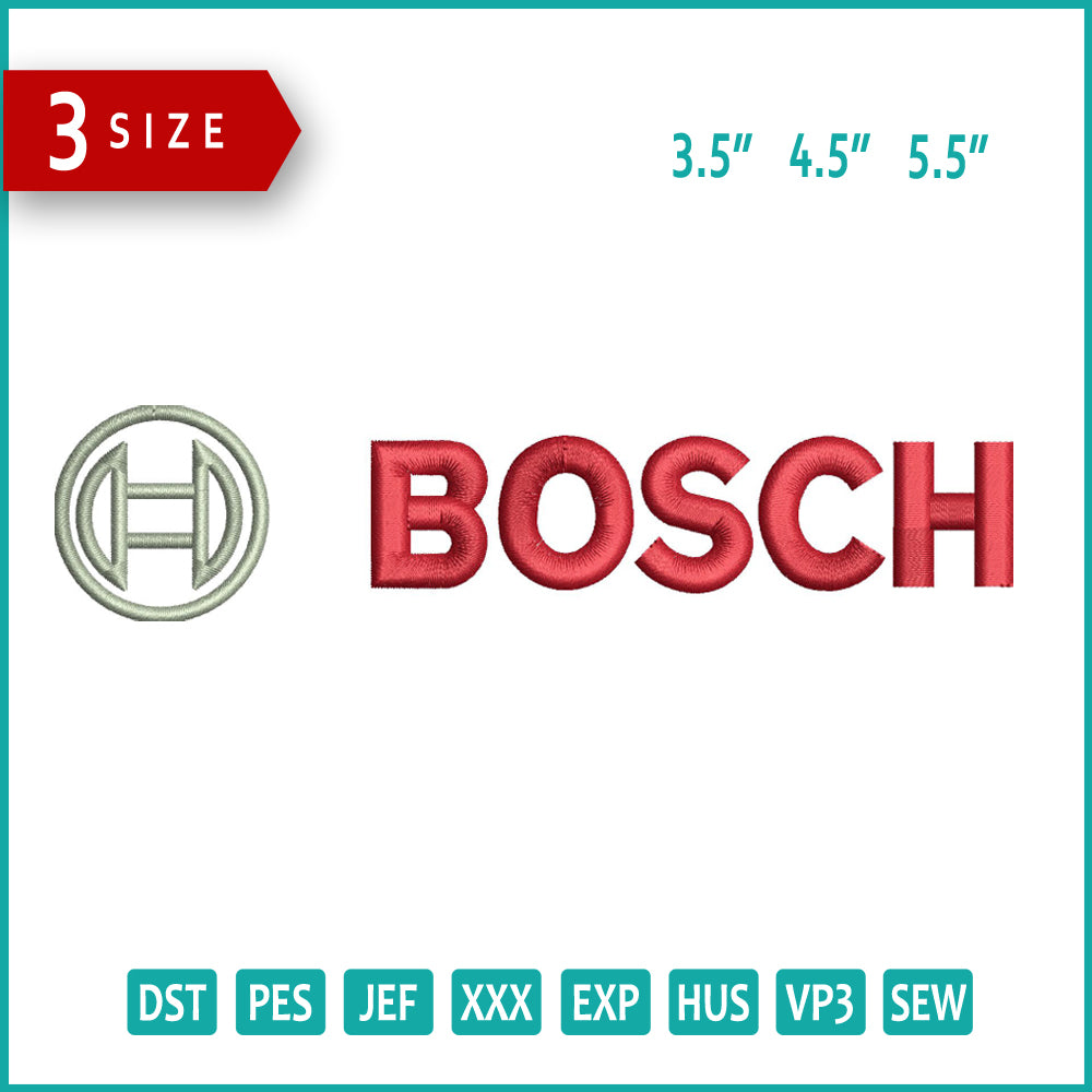 BOSCH Logo Embroidery Design Files - 3 Size's