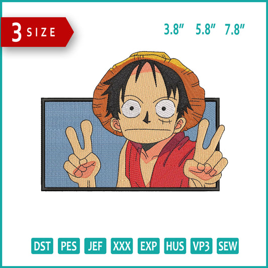 Monkey D Luffy v13 Embroidery Design Files - 3 Size's
