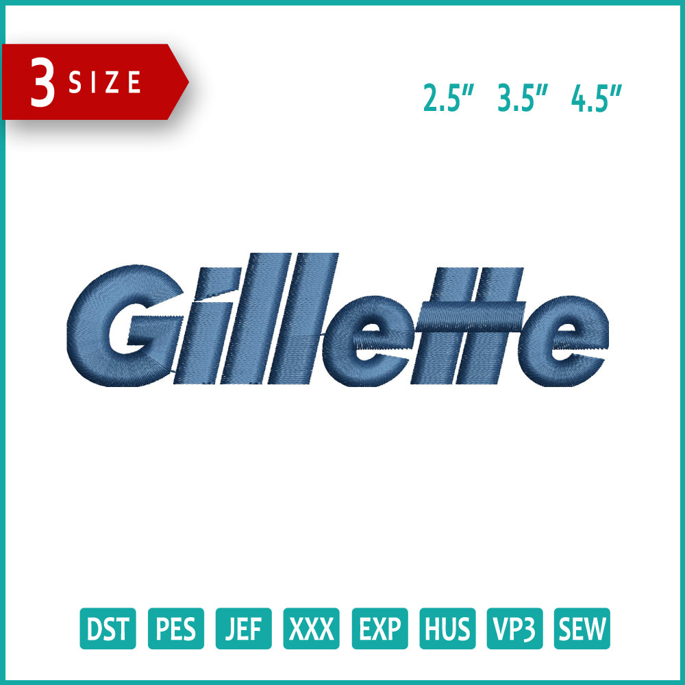 Gillette Logo Embroidery Design Files - 3 Size's