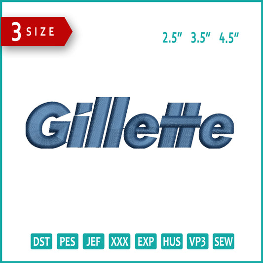 Gillette Logo Embroidery Design Files - 3 Size's